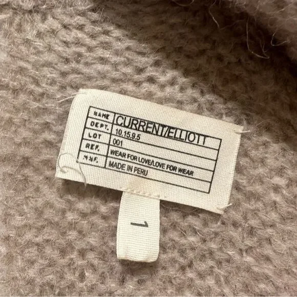 Current Elliott Long Slash Pocket Open Front Alpaca shredded Cardigan beige 1 /S - Picture 8 of 11